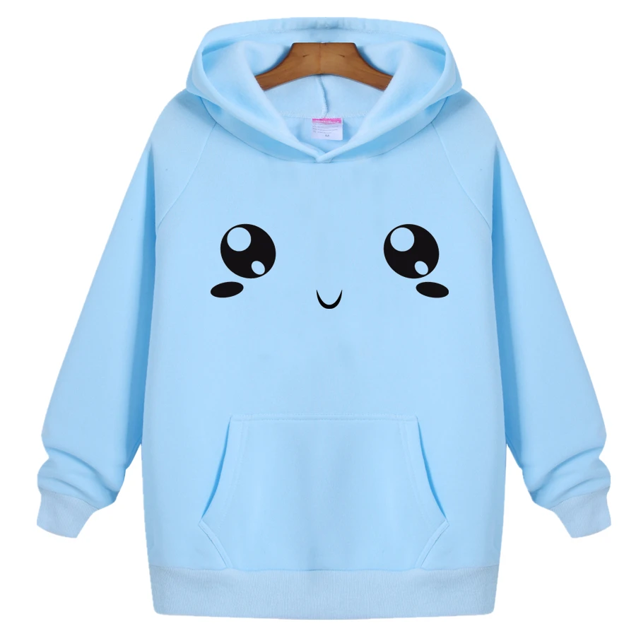 

2024 Autumn Winter New Women Cute Face Print Hooded Drawstring Long Sleeve Girl Sweatshirt Casual Hoodies Tops