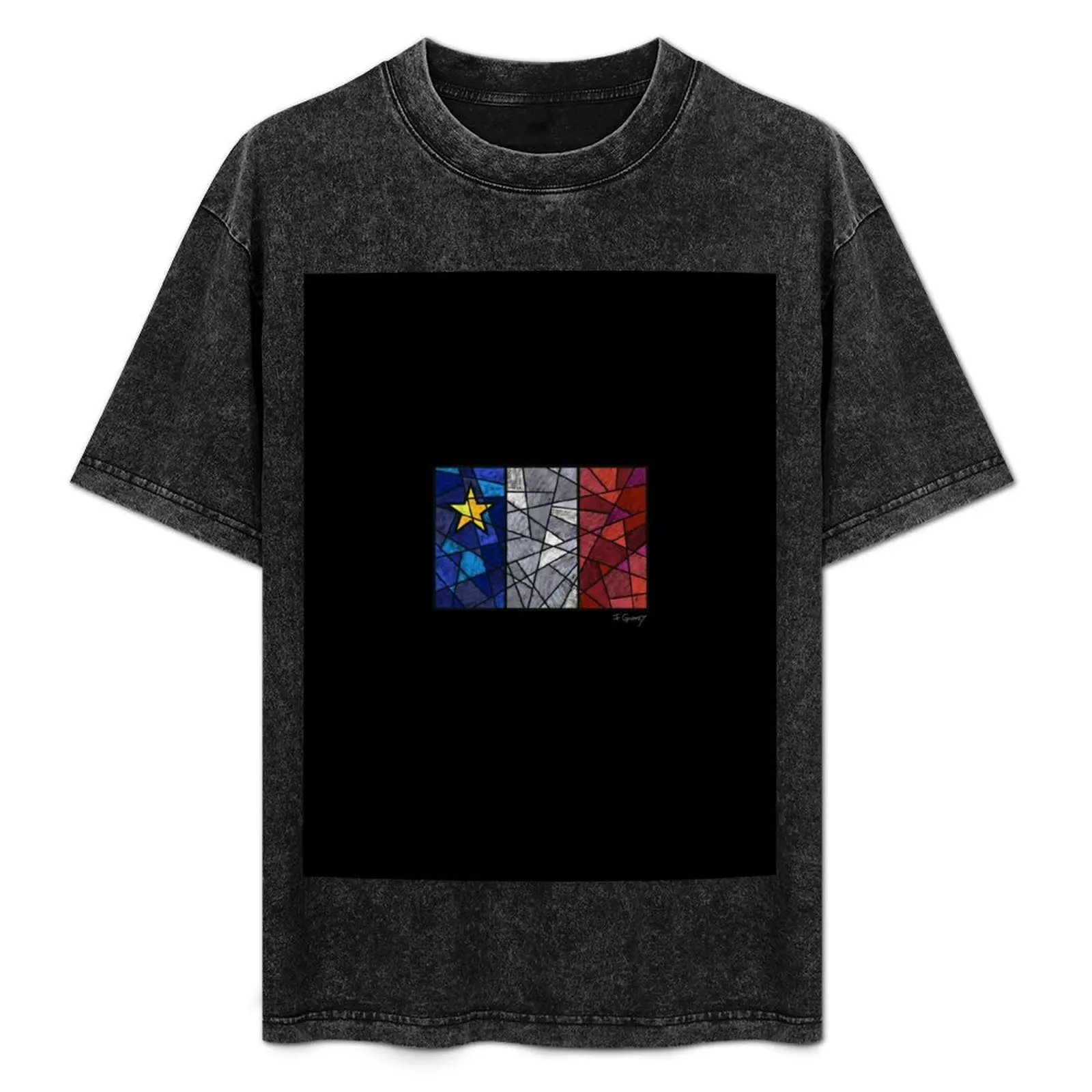 Camiseta com estampa de mosaico pastel da bandeira acádia - Drapeau acadien mosa?que pastel vitrail T-Shirt Casual Fashion Print Tee Top