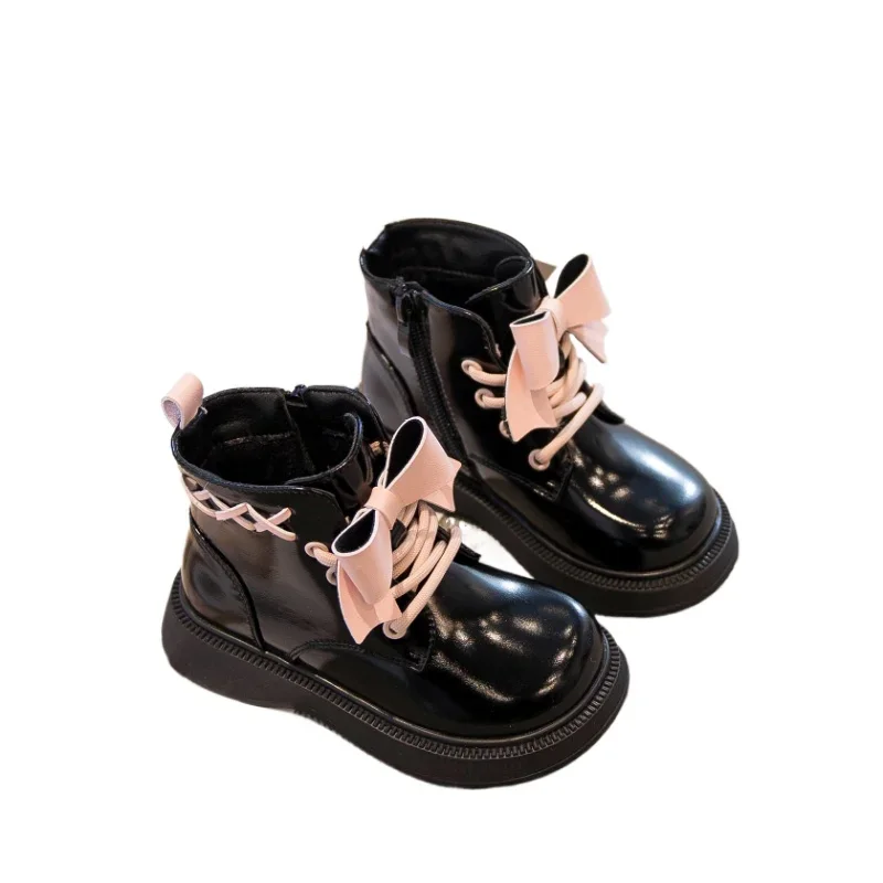 2024 Winter New Children Short Boots for Girls Fashion Sweet Bowtie Soft Bottom Anti-slippery Versatile Casual Side Zipper Shoes