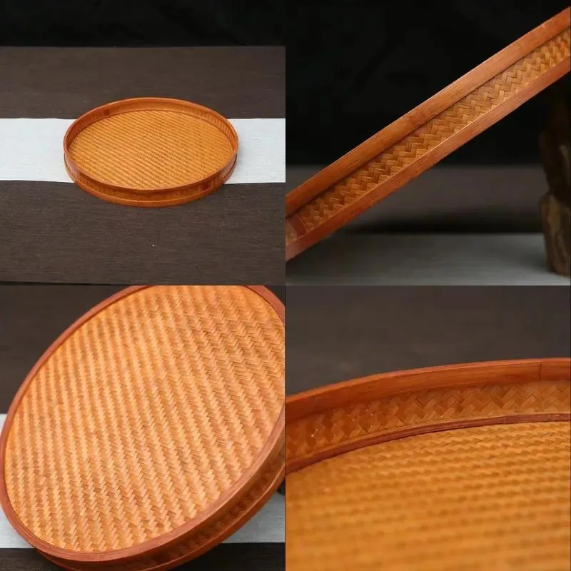 for Carbonized bamboo trays, multi-purpose fruit trays and storage trays, wabi-sabi style hotel round tabletop storage boxes