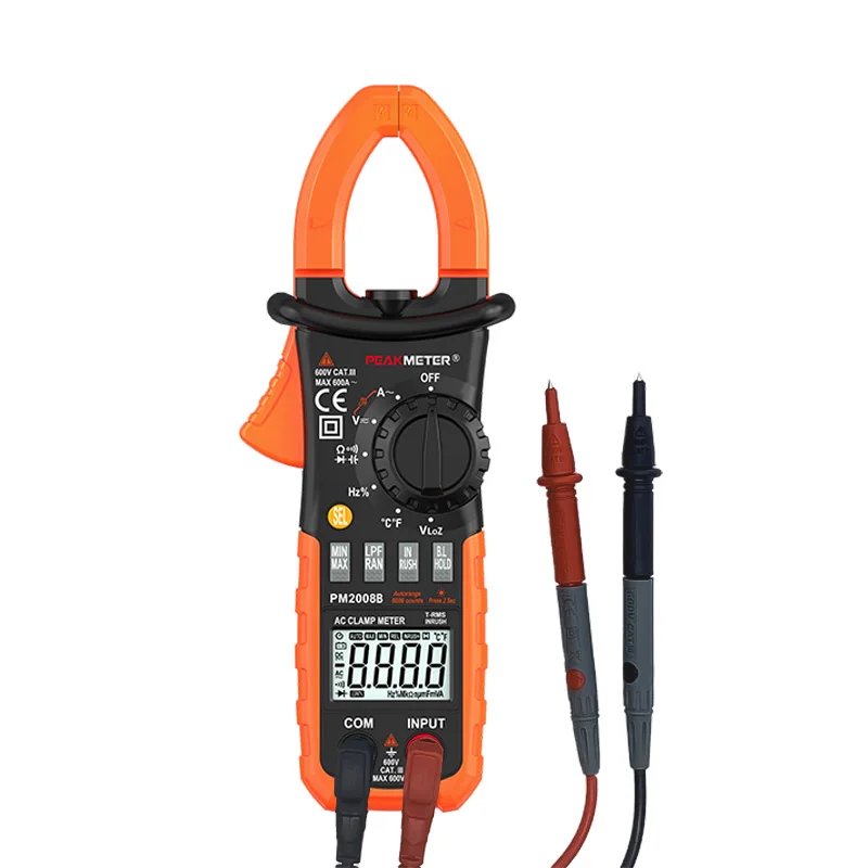 Peakmeter PM2008B 6000 conteggi pinza amperometrica digitale a gamma automatica e manuale misuratore di corrente da T-RMS pollici misurazione dei