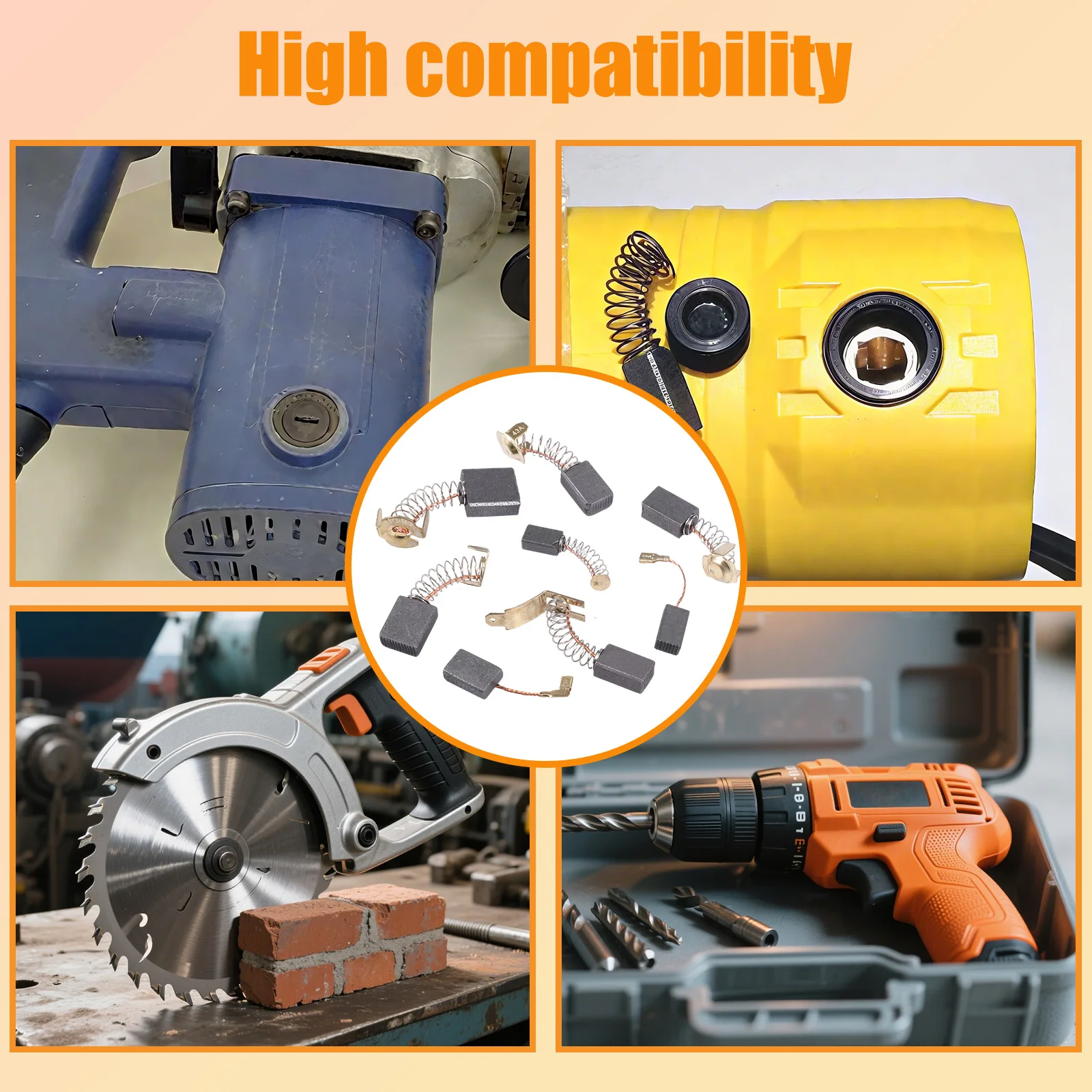 69PCS 23 Sizes Motor Carbon Brush Set Oxidation Copper Wire Non-Slip Grooves Carbon Brushes Replacement for Angle Grinder Hammer