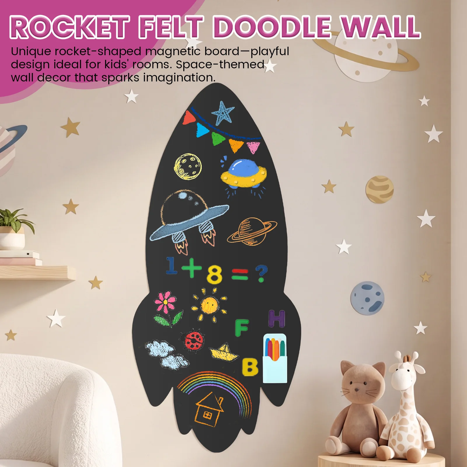 Magnetic Wall Decal Rocket Shape Magnetic Wall Board with Markers Magnetic Wall Decal Magnetic Wall Board Magnetic Play Wall