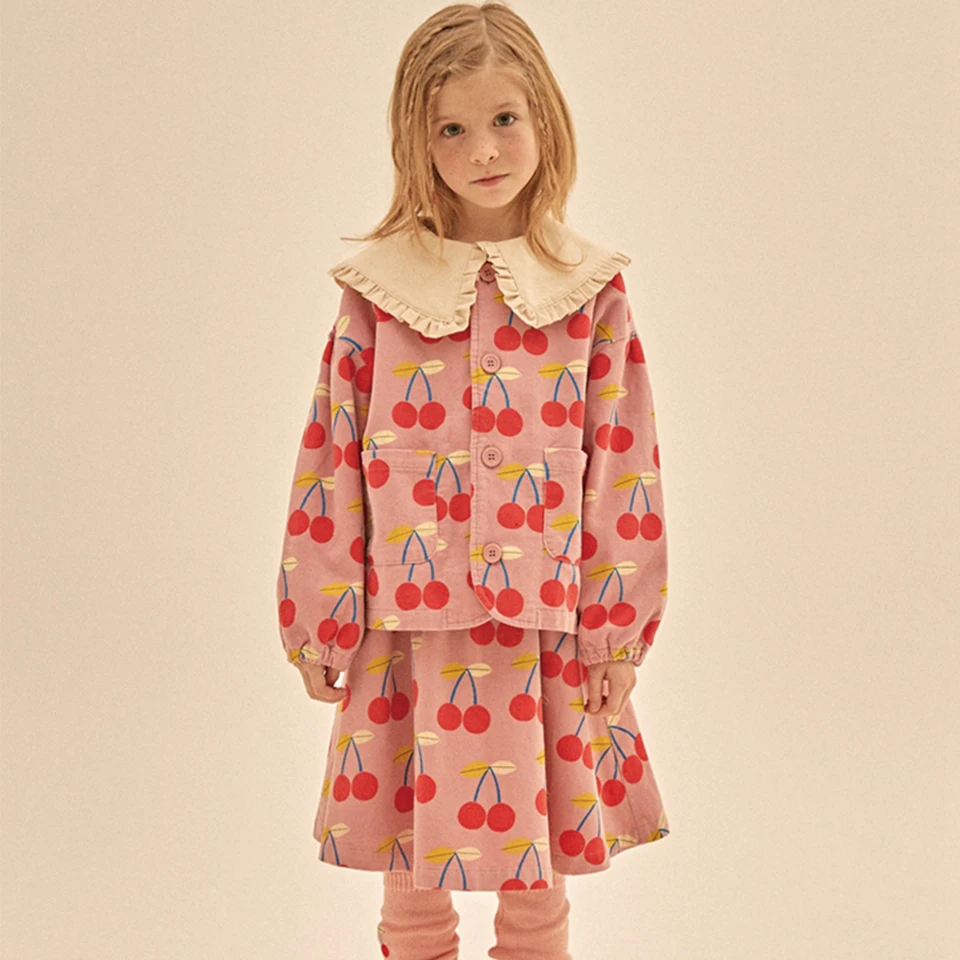 Children Corduroy Jacket Korean JM Girls Cute Shirt Skirt Suit Dress Girl Pears Print Outwear Pants Kids Outfit Clothes Set