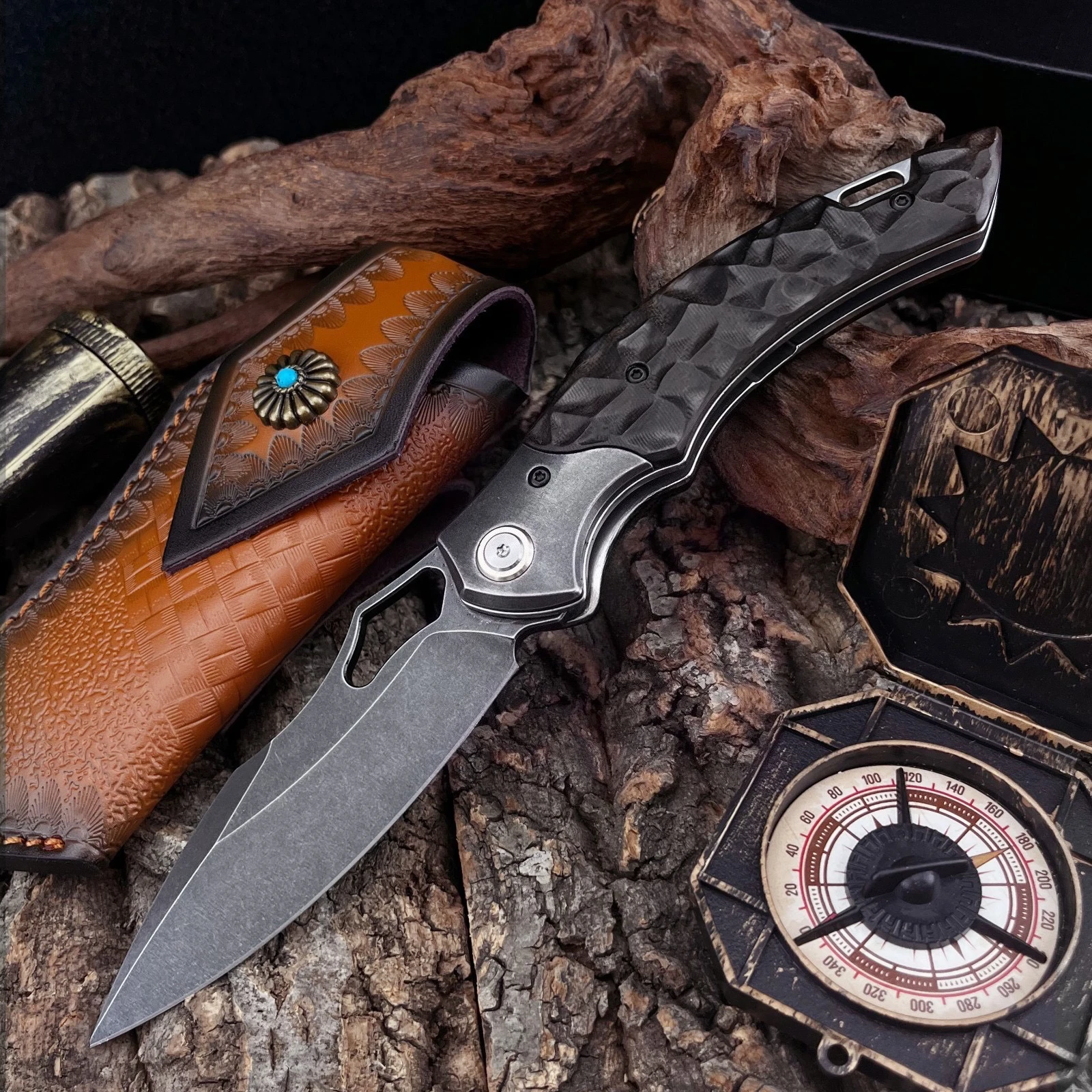 

Outdoor Self-Defense Folding Knives D2 Steel Pocket Knife, Top-quality Ebony Handle for Tactical Camping Survival Tool for Men‘s