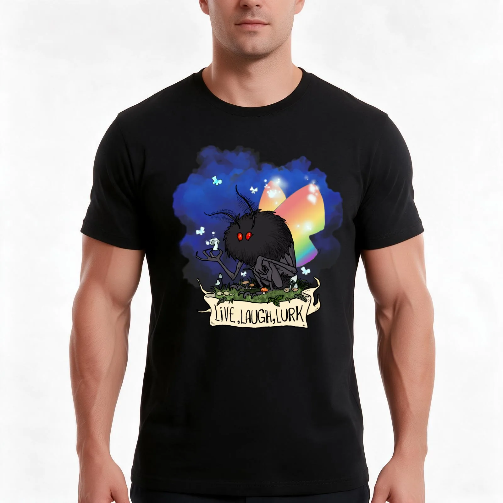 Live, Laugh, Lurk Pride Mothman T-Shirt, Summer Casual Cotton Tee, Oversized Streetwear Tops, Vintage Graphic Print, 100% Cotton