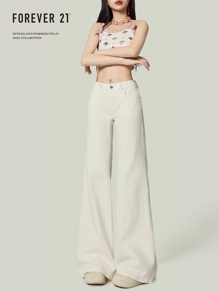 Calças Jeans Fenas Brancas de Cintura Baixa Estilo Americano Forever 2, Modelagem Solta e Slim com Pernas Retas e Estilo...