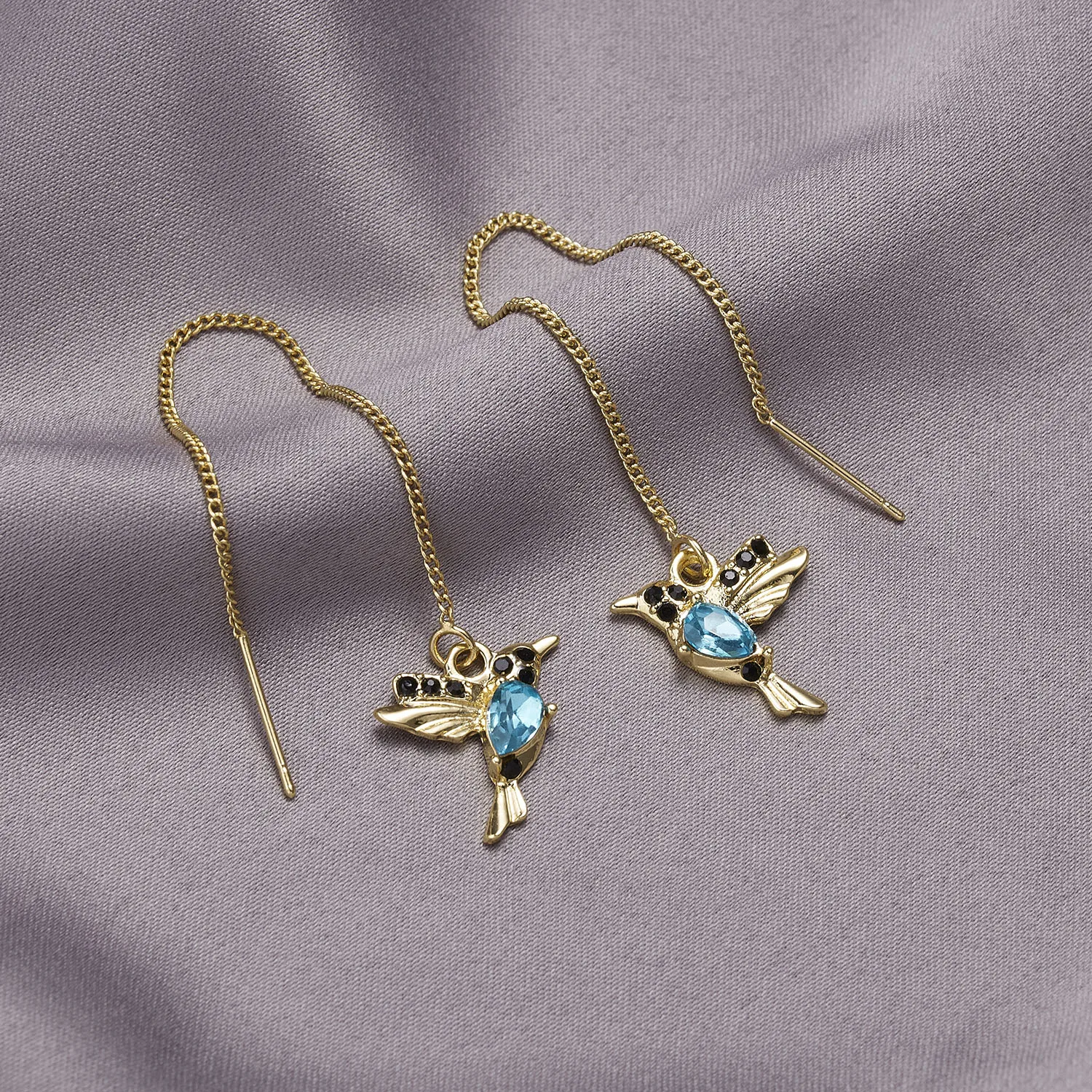Hummingbird Earrings For Women Personality Fashion Earrings Vintage Aesthetic Jewelry Blue Enamel Cute Bird Animal Drop Earrings image 3