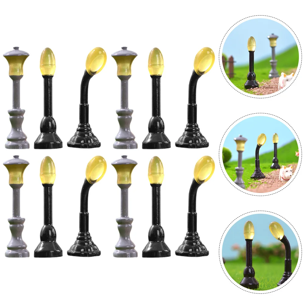 12 mini lampadaires décoratifs qui brillent dans le noir pour la maison, micro-paysage, lumineux, accessoire de bricolage pour bureau à domicile, scène de table de sable