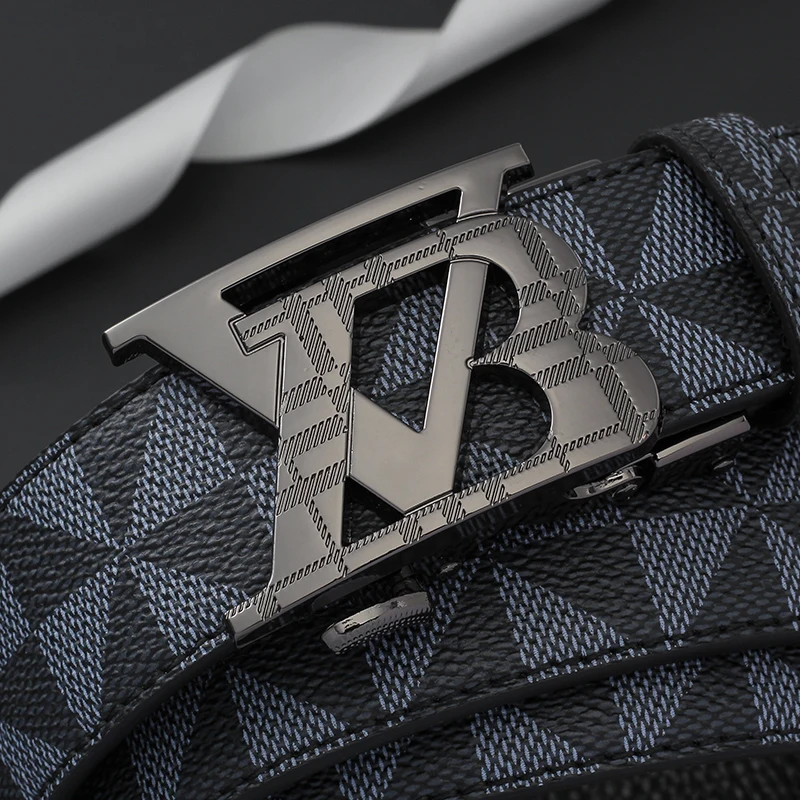 Luxury Designer Men Leather Belt Triangle Print Automatic Buckle Business Casual Waist Belt Male Fashion Brand Strap