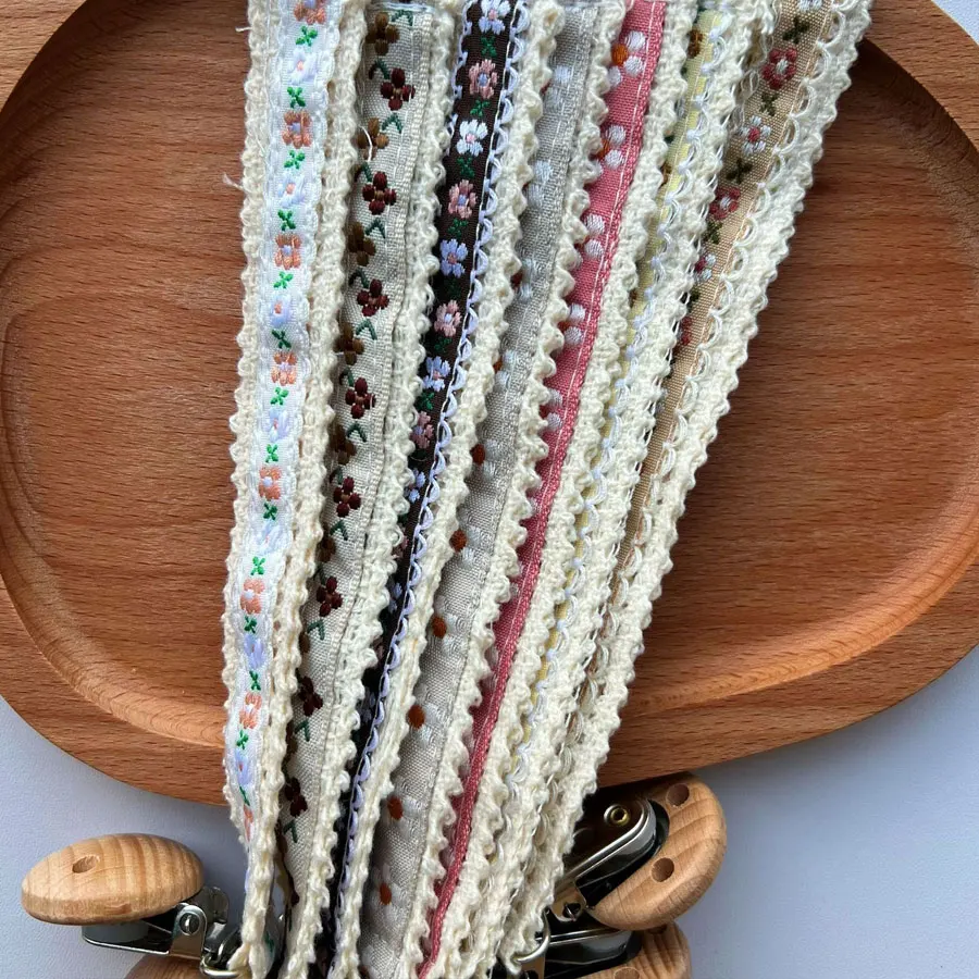 Cute Flower Embroidery Fabric Anti Loss Chain Anti Fall Hanging Rope Wooden Baby Accessories