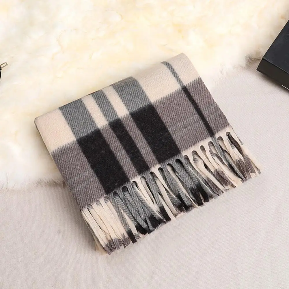 

Gift Scarf Plaid Print Double-sided Velvet Scarf with Tassel Decoration Autumn Winter Fashion Accessory for Warmth Style Winter