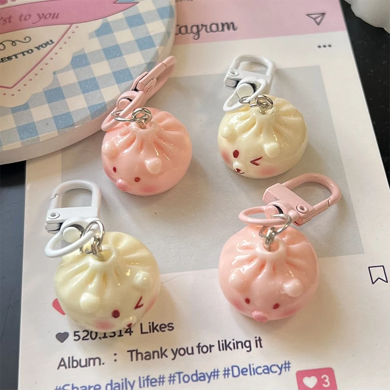 Cartoon Resin Simulation Steamed Stuffed Bun Keychain Funny Car Key Rings Fashion Bag Hangings Decoration Accessories Gifts