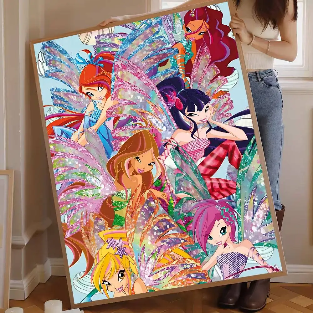 Girl-W-Winx Catoon Clubs Vintage Posters Sticky Whitepaper Prints Posters Artwork Posters Wall Stickers