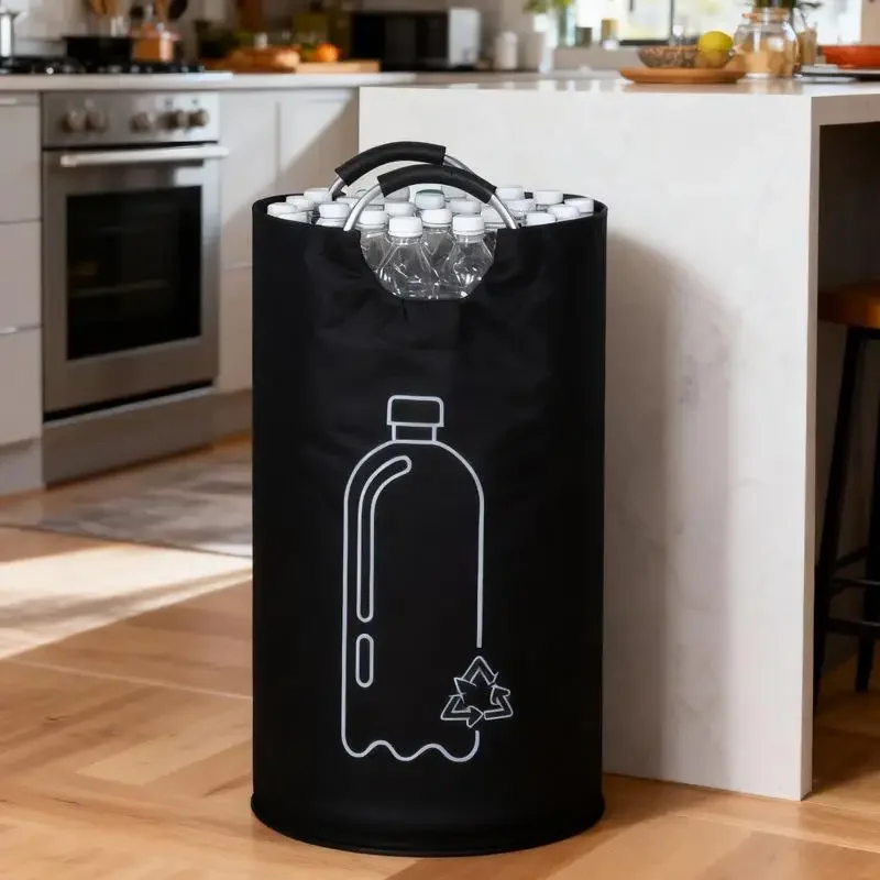 82L Folding Recycling Bin Large Capacity Bottle Can Sorter Aluminum Handle Portable Reusable Waste Trash Collector Home Kitchen