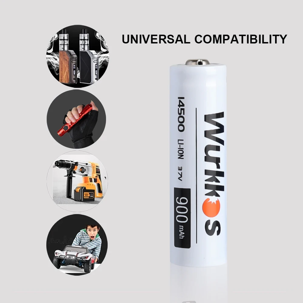 Wurkkos 3.7V 900mah 14500 Pointed Battery Rechargeable Battery with Flashlight As a Gift