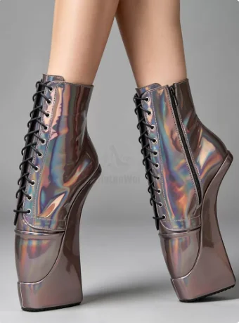 Botas de ballet para mujer, estilo sexy, punta redonda, a media pantorrilla, con tacón súper alto tipo casco de caballo, diseño con cordones, tallas grandes