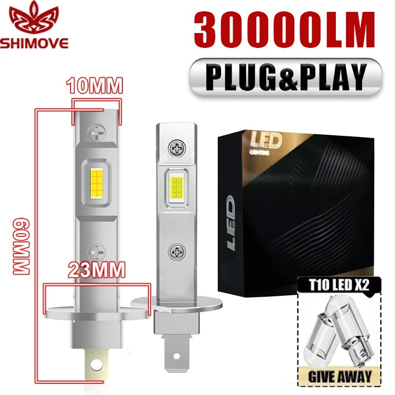 

H1 Светодиодная фара Plug and Play h1 Led Canbus 12 В Лампы без вентилятора Мини 1:1 Размер для автомобилей и мотоциклов 30000LM 6000K 2 шт.
