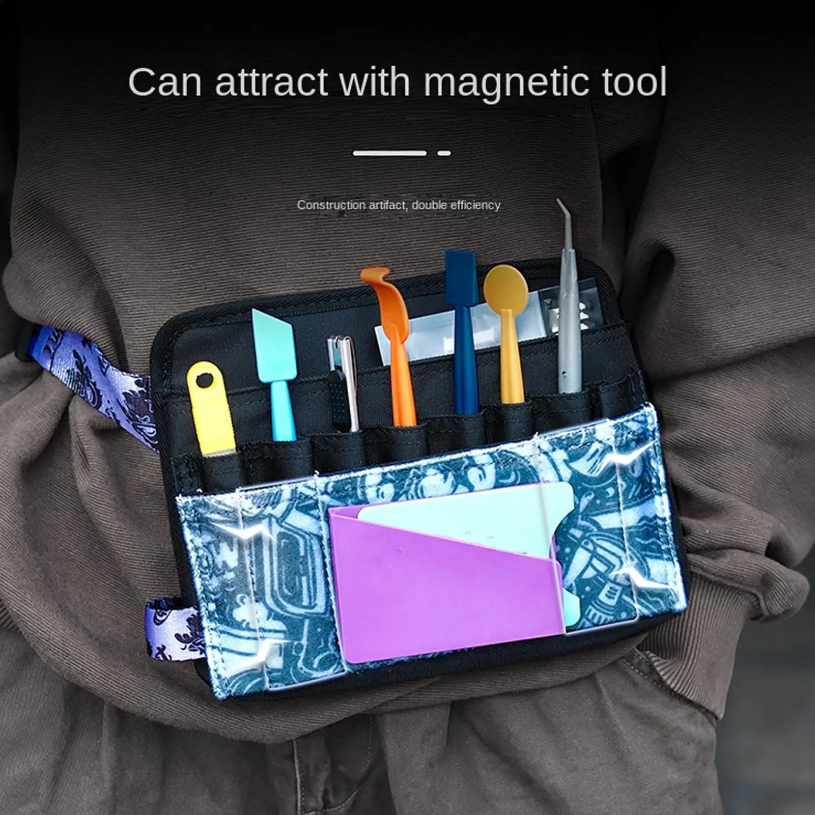 

Маленькая поясная сумка-органайзер из оксфорда с магнитным окном для инструментов, пленки для тонировки, для автосервиса, электрика, строителя, плотника