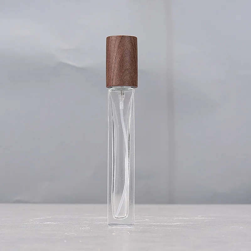 10 مللي زجاجة رذاذ زجاجية موزع زجاجات مع غطاء خشبي السفر إعادة الملء عينة الجوز غطاء حاوية رذاذ عطر فارغة