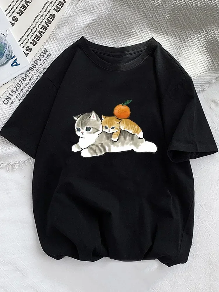 Funny Orange Cats Summer Women T-shirts Girl Animal Pet Love Style Short Sleeve Print Fashion Clothing Female Ladies Graphic Tee