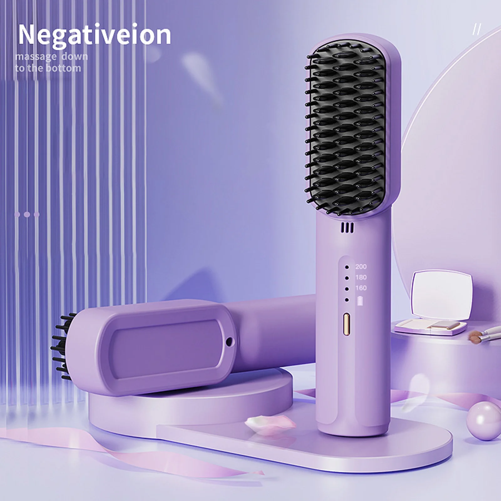 

Multifunction Straight And Curly Dual Purpose Hair Straightener Electric Curling Iron Negative Ion Comb 2 In 1 Brush Comb