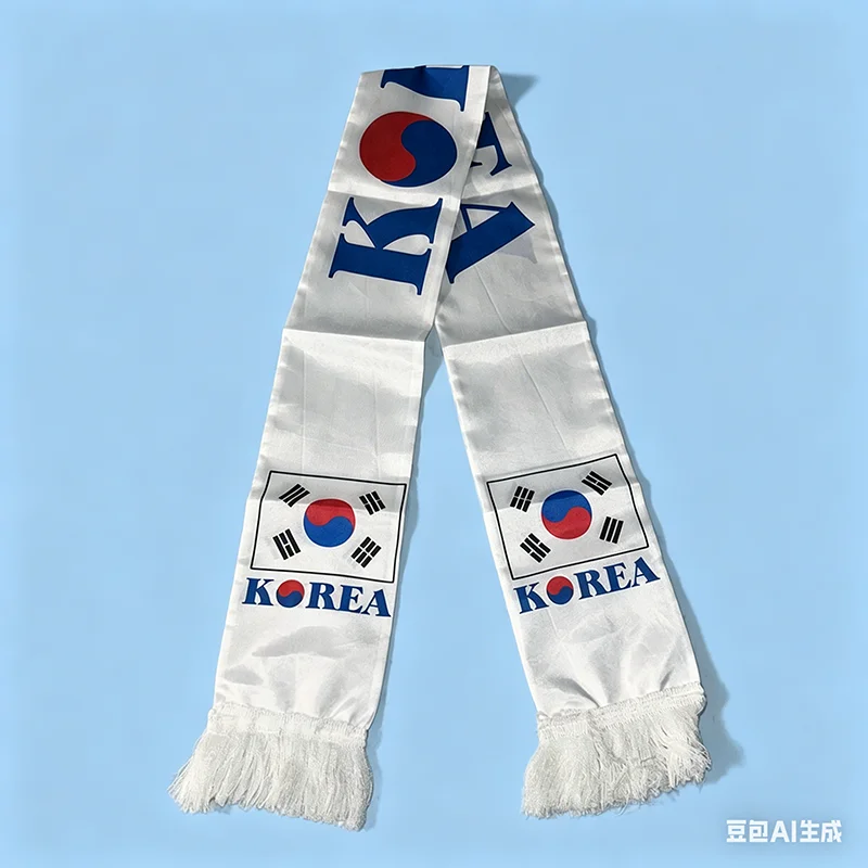 Z-ONE FLAG 12x135cm  South Kore Scarf Double-sided Satin  Tassels Suitable for 2026 Football cup, Sports, Events