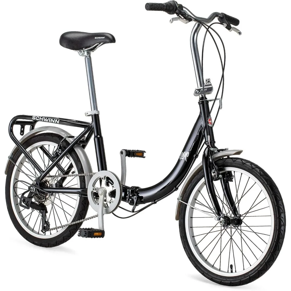 

Loop Folding Bike for Adult Men Women, 20-inch Wheels, 7-Speed Drivetrain, Rear Cargo Rack, Carrying Bag Included for Storage