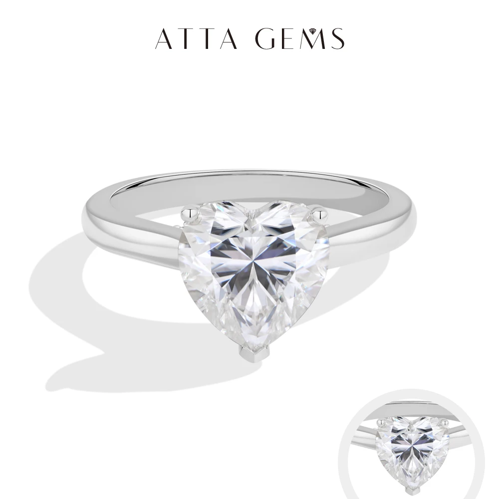 Anillo de Compromiso ATTAGEMS con Moissanita de Corte Corazón de 3ct, Plata de Ley 925, Anillo de Promesa Solitario, Joyería Nupcial para Ella, Regalo para las Fiestas