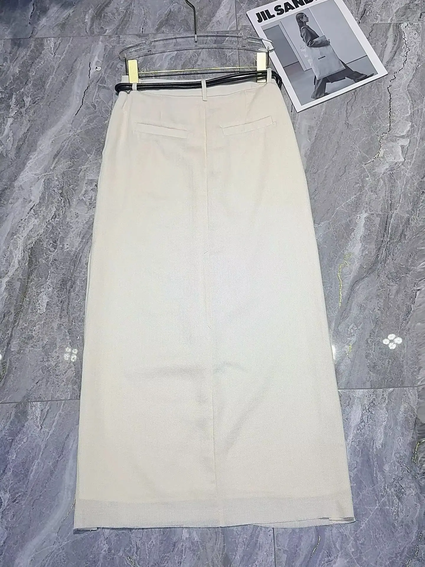 Gonna lunga casual estiva da donna in 100% lino con spacco laterale