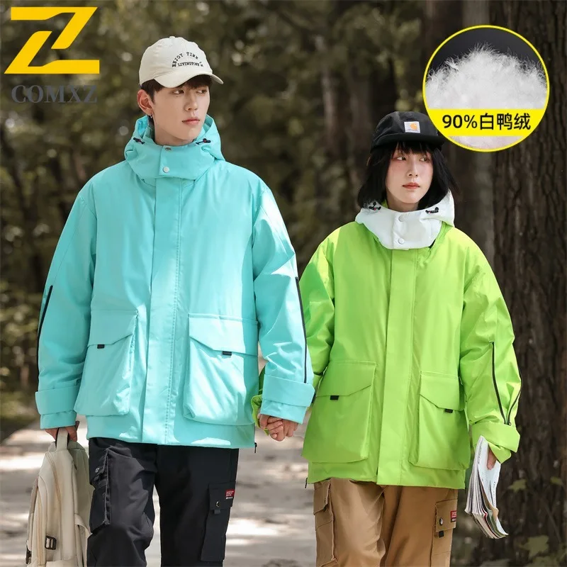 COMXZ Neutral New 3-in-1 Down Jacket Thickened White Duck Down Warm Windbreaker Casual Camping Cold Protection Winter Coat