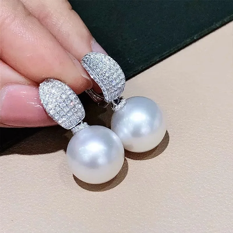 2024 Luxury CZ Imitation Pearl Earrings for Women Silver Color Temperament Elegant Lady  Wedding Party Fashion Jewelry