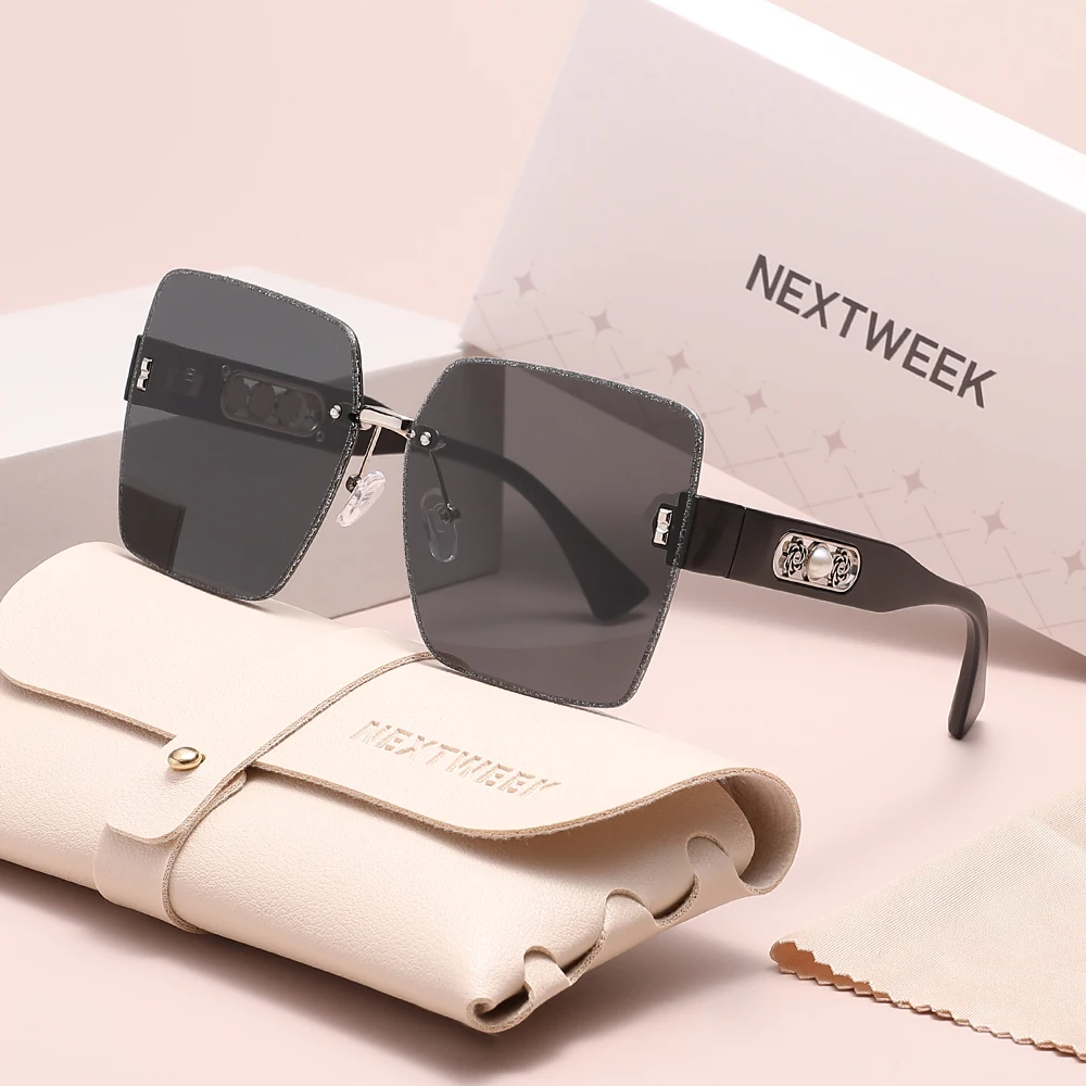 

NEXTWEEK Fashion Oversized Square Frame Sunglasses For Ladies Trendy Designer Travel Driving UV400 Protection Eyewear