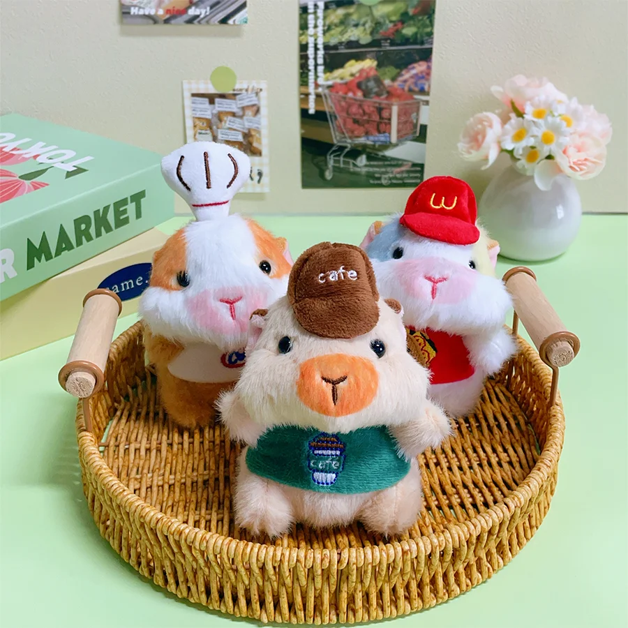 

Cute Dutch pig figurine, capybara pendant, plush soft filling doll, creative waiter chef, guinea pig keychain decoration
