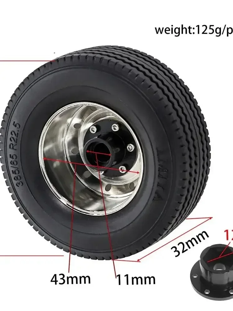 1/14 TAMIYA RC Truck Universal Metal Wheel Rim & Pneumatic Set, peças de atualização para carros modelo