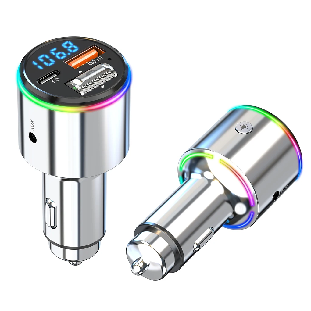 

RGB FM Transmitter Adapter For Car With Fast Charging Equipped With Car FM Radio Transmitter V5.3 FM