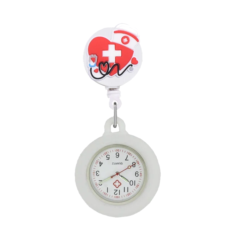 YIJIA-Belle Croix Rouge Rétractable Danemark ge Reel, Hôpital Infirmière Logo Montres de Poche avec Étui en Silicone et Pointeur Shoous