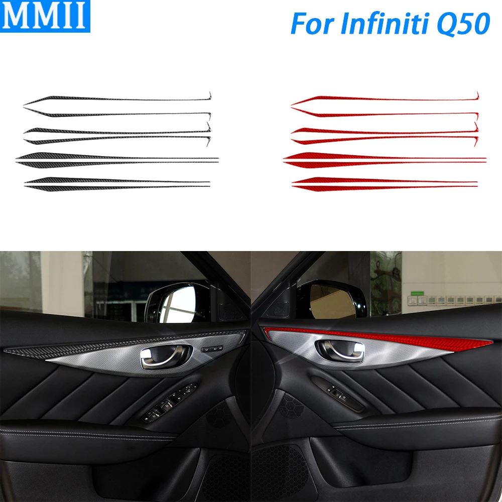 

For Infiniti Q50 2014-2020 Carbon Fiber Inner Door Handle Frame Decorative Strips Car Interior Decoration Accessories Sticker