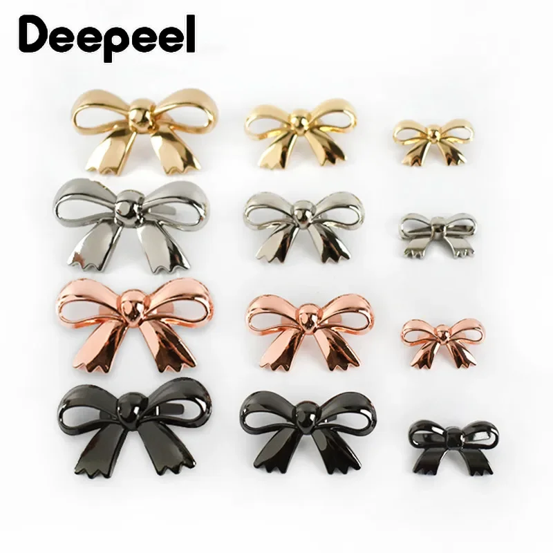 Deepeel 5/10Pcs Metal Bow-knot Buckles Shoes Handbag Leather Crafts Decor Label Buckle for DIY Hardware Sewing Accessories