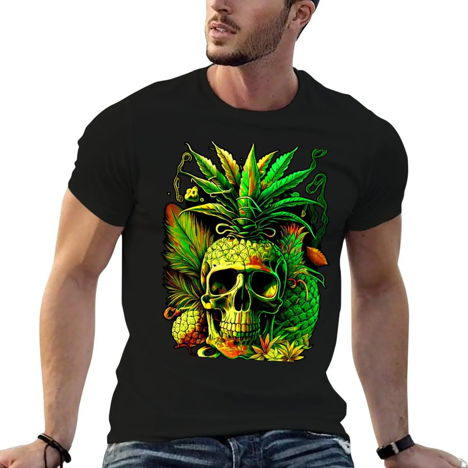 Trippy Pineapple Skull T-Shirt UV Sun Protection Tee Shirt