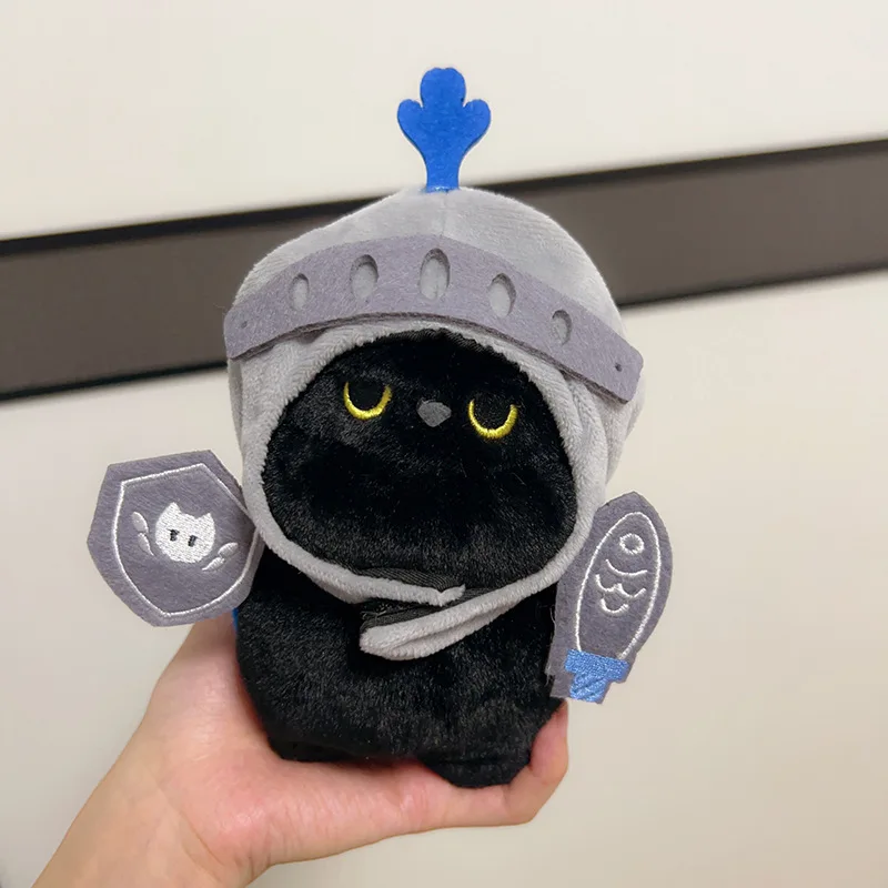 15-18cm Accompanying Doll Shield Knight Cat Plush Doll Detachable Cute Cat Plush Toy Silly Soft Black Cat Stuff Toy Children