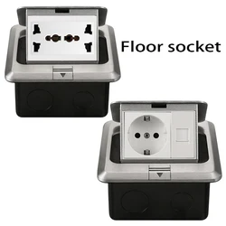 2025 Floor Socket 6 Hole Embedded Damping Aluminum Alloy Ground Electrical Outlet 13A AC 110-250v Ground Socket Floor Socket Box