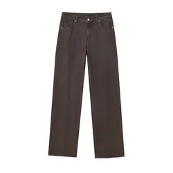 Maxdutti 2026 Fashion Ladies Commuting Mom Jeans Minimalist Retro Brown Washed Denim Pants Medium Waist Straight Jeans Women