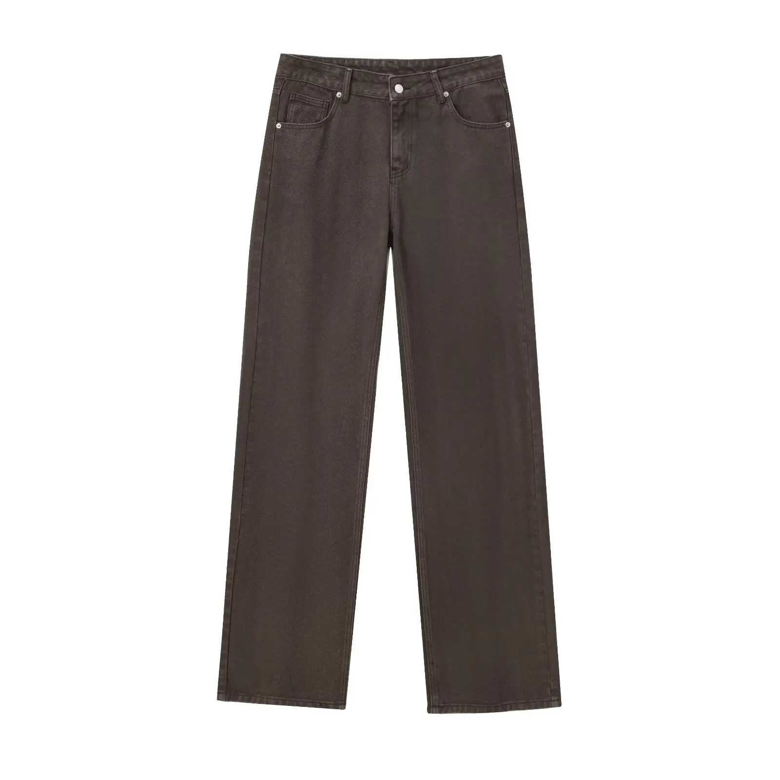 Maxdutti Fashion Woman Clothes Commuting Mom Jeans Minimalist Retro Brown Washed Denim Pants Medium Waist Straight Jeans Women