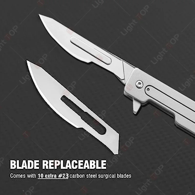 Folding Knife Stainless Steel Pocket Knife Multifunctional Knife 10 Replaceable Sharp Blades Kitchen Fruit Knife Craft Knife Kit