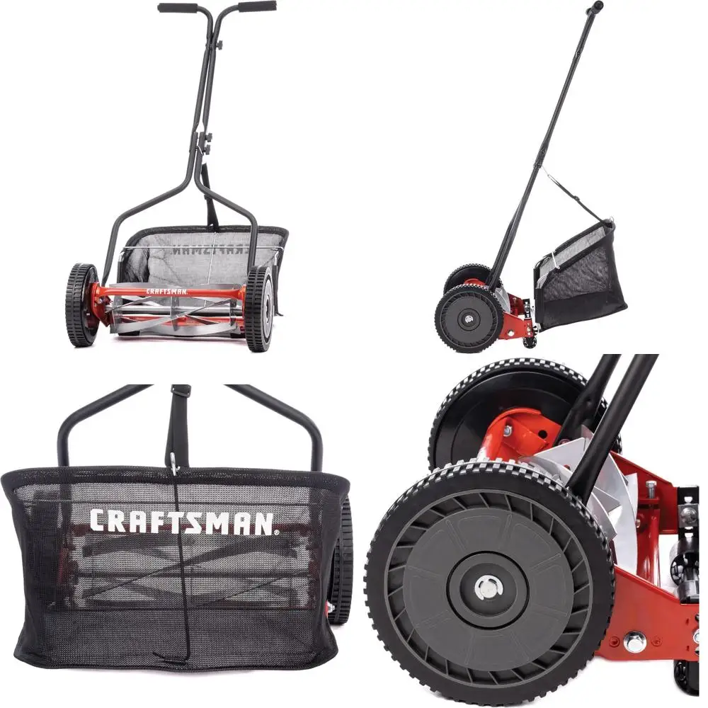 

14-дюймовая 5-лезвийная ручная газонокосилка с нажимной катушкой и уловителем травы для эффективного обслуживания двора