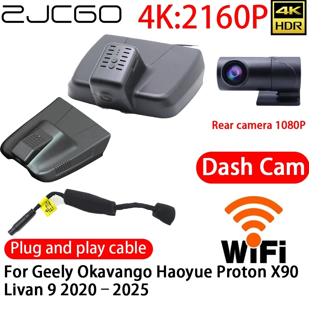 

ZJCGO 4K DVR Dash Cam Wifi Front Rear Camera 24h Monitor For Geely Okavango Haoyue Proton X90 Livan 9 2020–2025