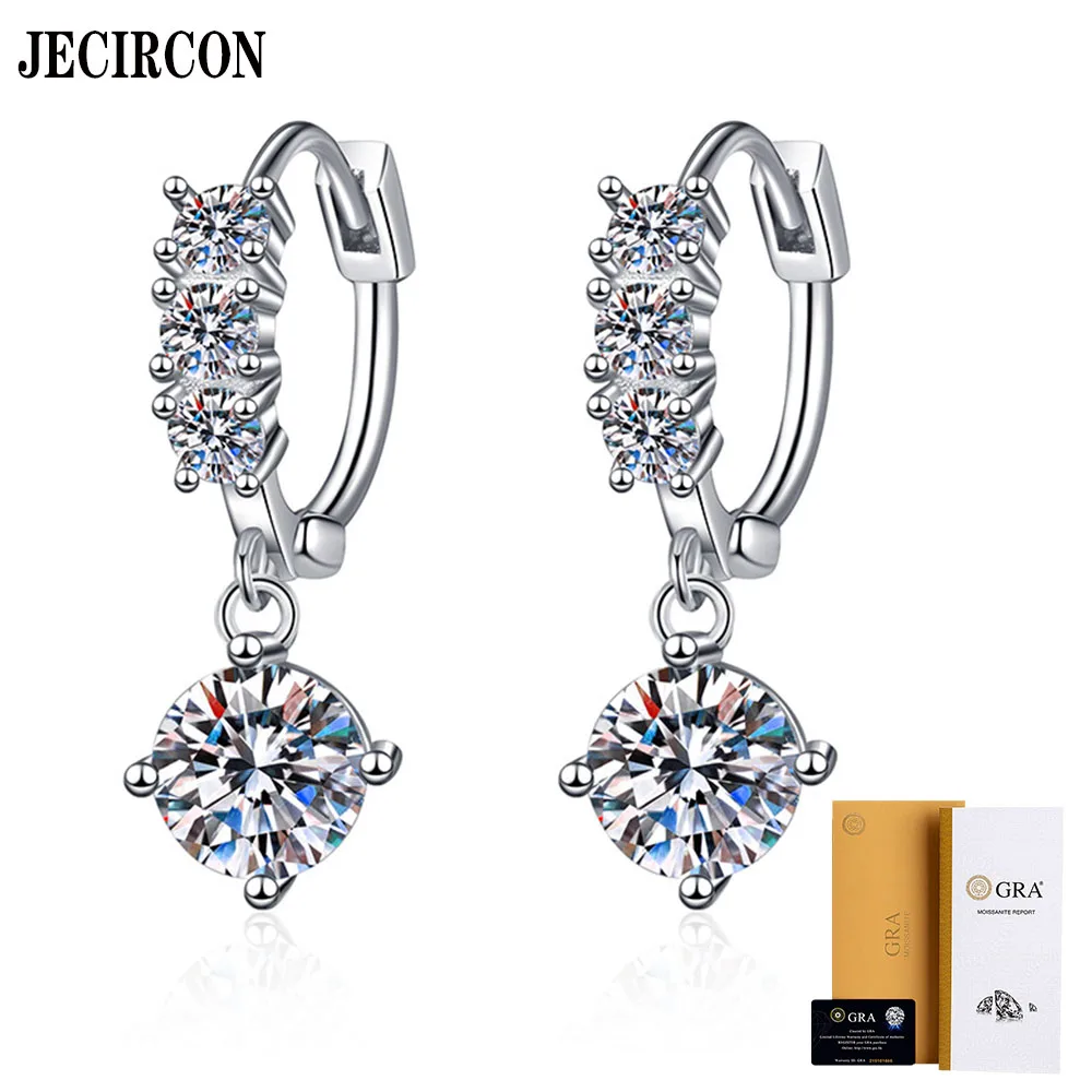 

JECIRCON 1ct Moissanite Niche Design Drop Earrings for Women 925 Sterling Silver European and American Fashion Wedding Jewelry