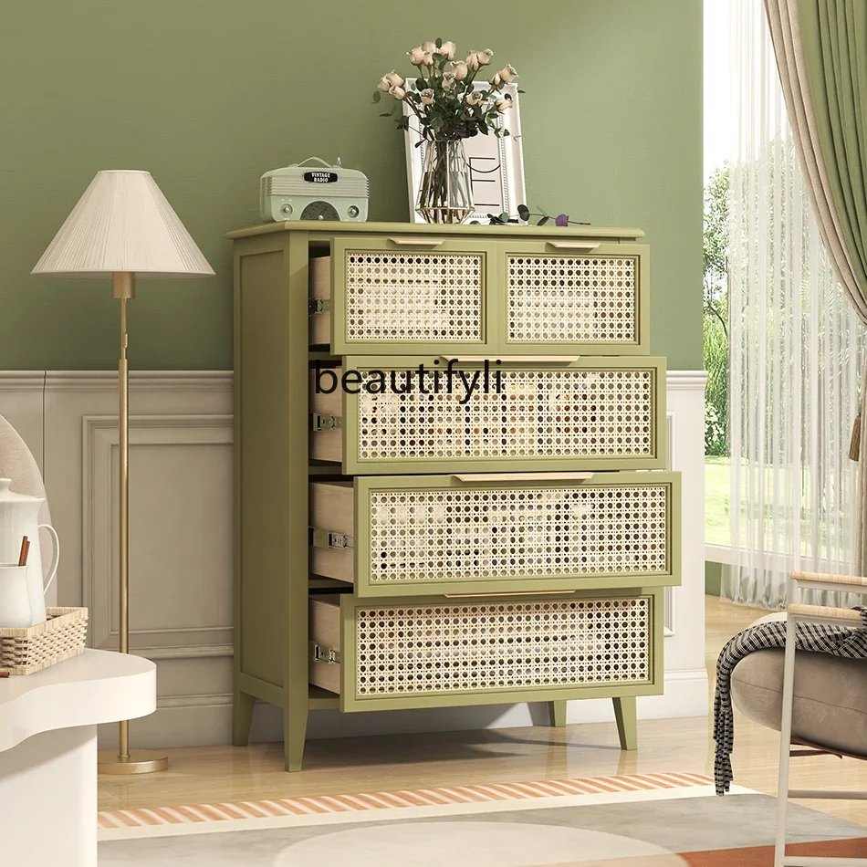 Asmt51 ss Bedroom chest, living room against the wall integrated decorative cabinet bedside cabinet light luxury high-end rattan