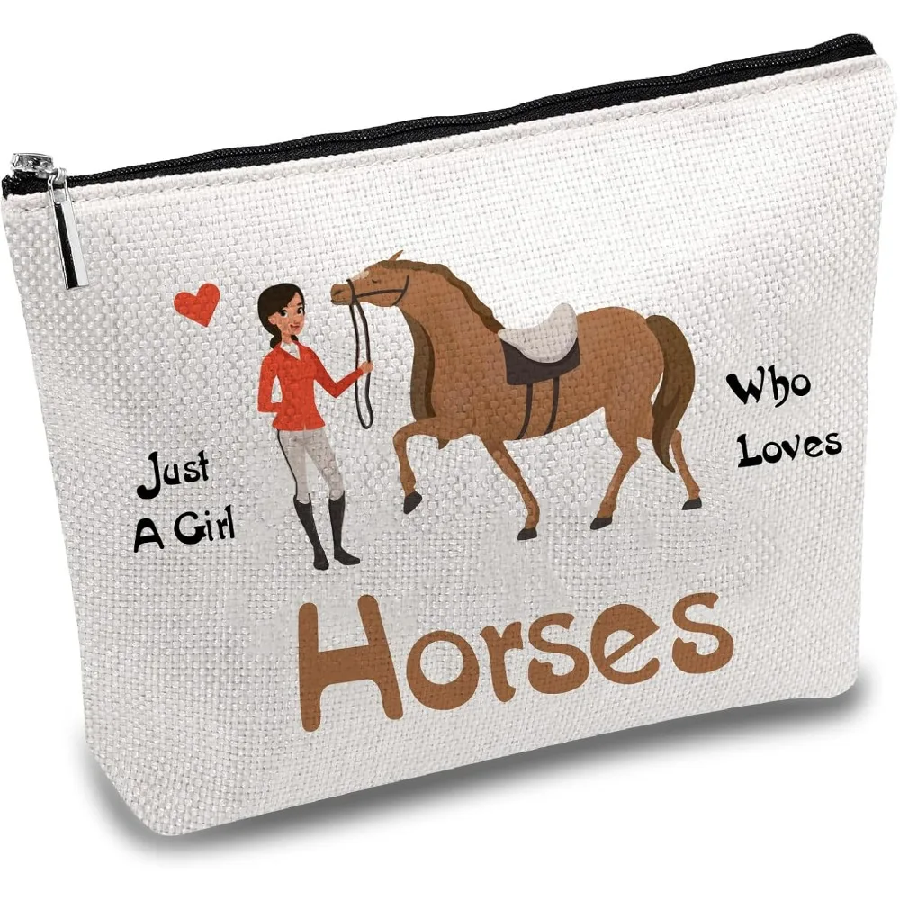 Horses Canvas Makeup Bags Cosmetic Bag Portable Multipurpose Case Iron on Transfe Metal Zipper Pouch Sublimation Blanks Bag